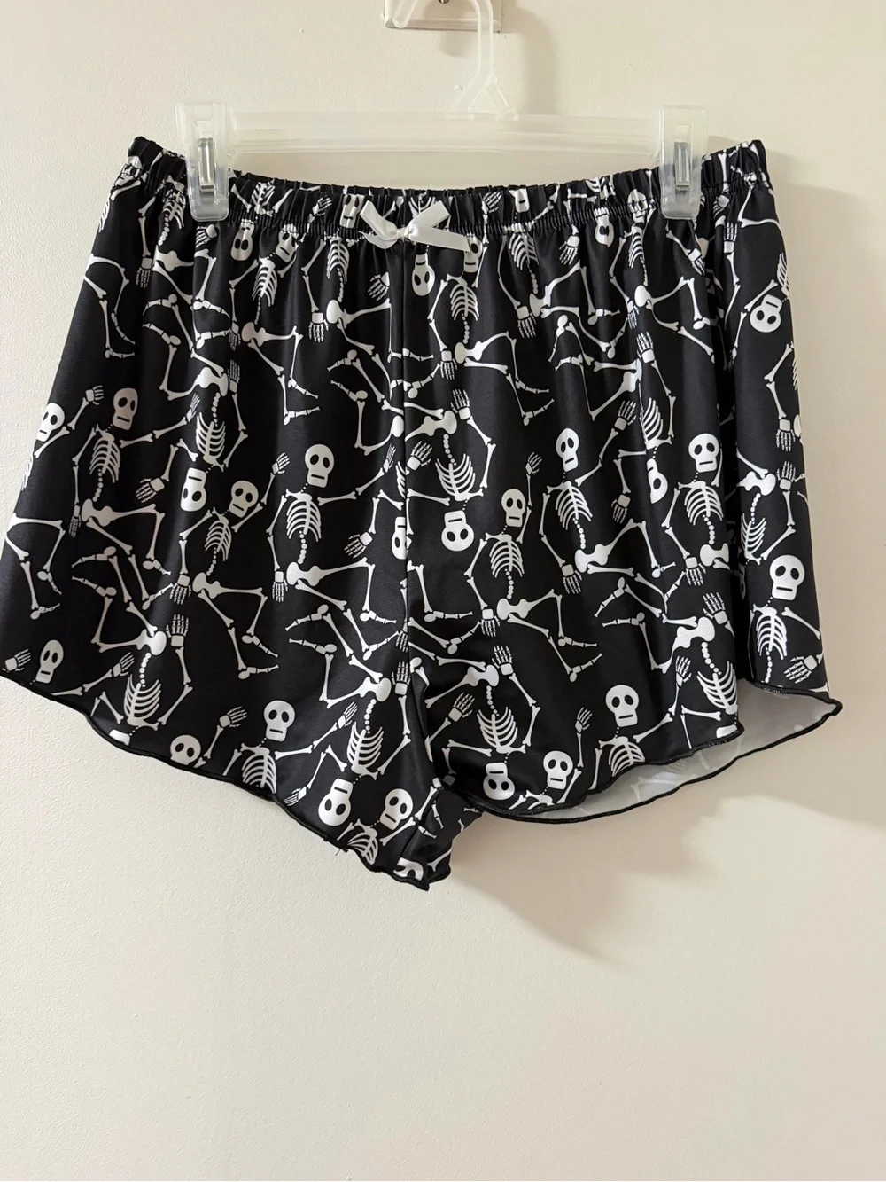 Women’s Black Skeleton Print Athletic Lounge Shorts with Drawstring